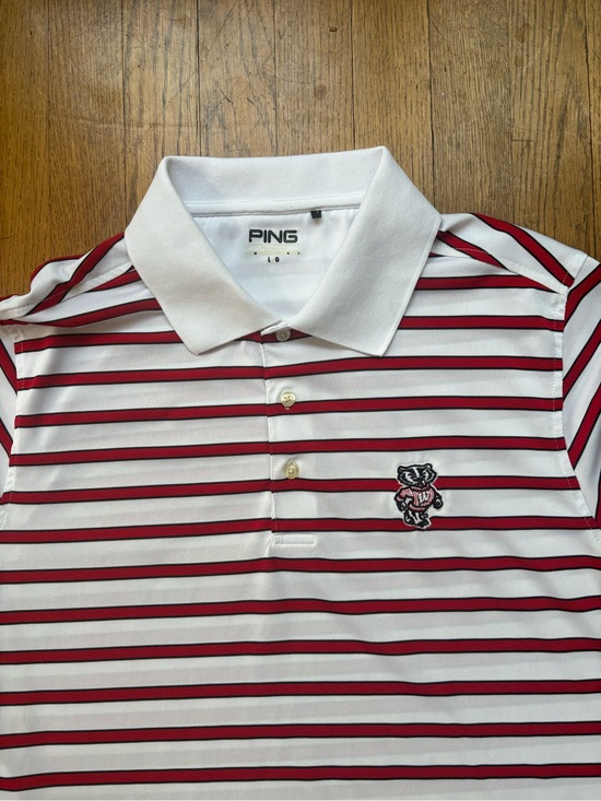 Ping Other - Ping Performance Wisconsin Badger Short Sleeve Polo M White Red Striped Golf